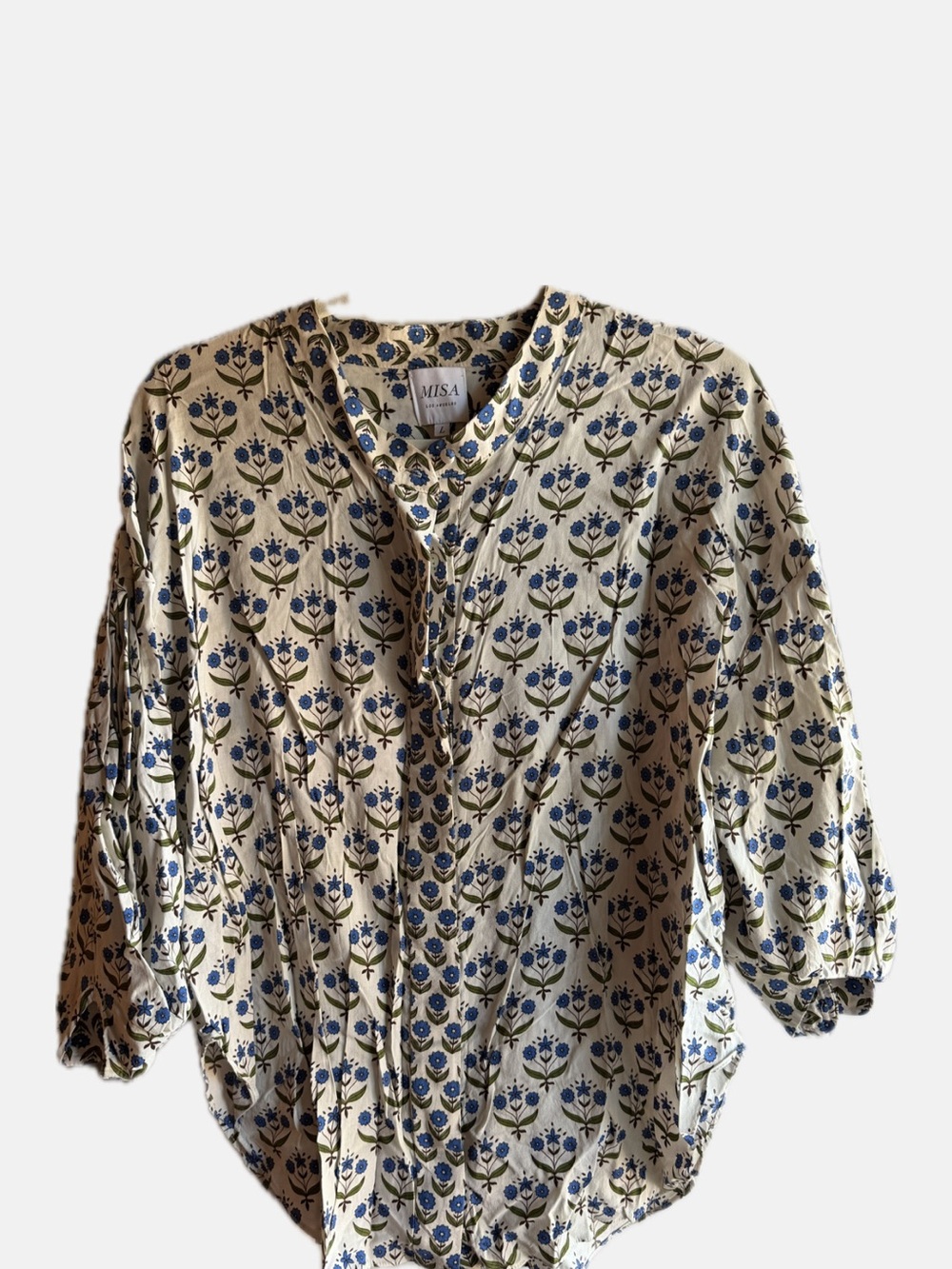 Misa Los Angeles Cream Blouse with Blue Floral Print